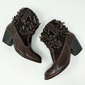 Lobo Solo Bohemian Handmade Leather 3D Floral Boots Brown Size 7